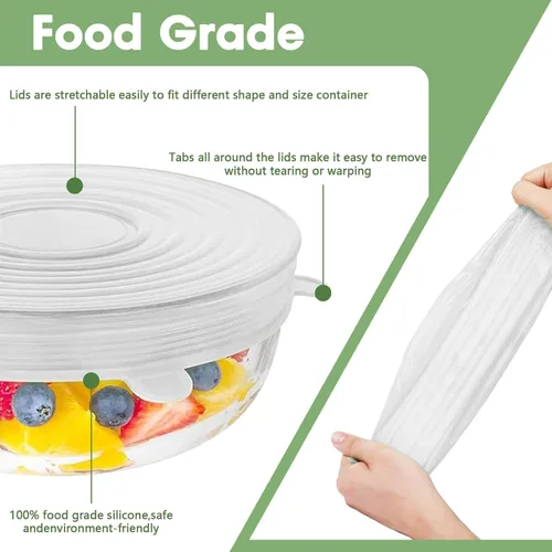 Miniatura 6 de Tapas elásticas de silicona reutilizables para almacenamiento de alimentos – Cubiertas elásticas para tazones que se ajustan a contenedores redondos