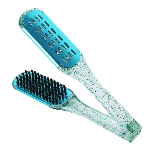 Miniatura 7 de Cepillo de pelo con abrazadera de cerdas de jabalí, enderezadora de cerámica de doble cara con abrazadera, desenredar y peinar el cabello