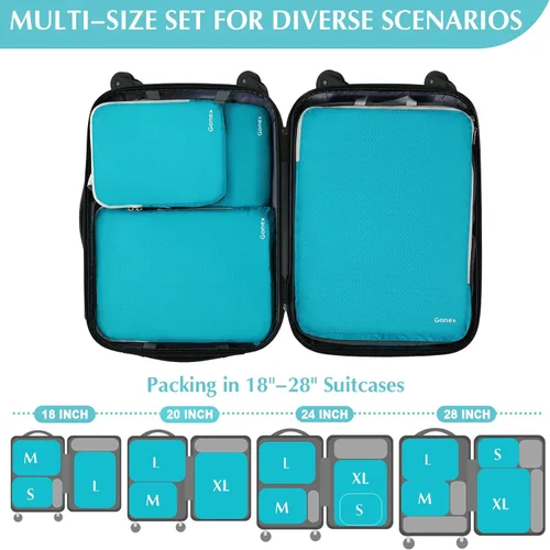 Miniatura 4 de Gonex cubos de compresión para embalaje, 3 piezas4 piezas de organizadores de equipaje de viaje de almacenamiento expandibles, 4 Pcs Azul, 4 PIEZAS