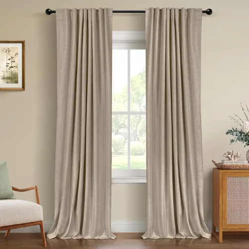 Miniatura 38 de 100% Blackout Shield - 2 cortinas opacas de lino, con presillas traseras/bolsillo para cortinero y aislamiento térmico, para el hogar, 50 pulgadas