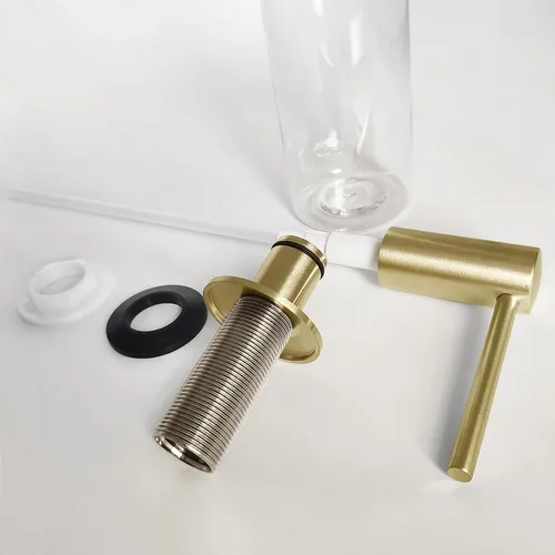 Miniatura 5 de EADOT Dispensador de jabón incorporado con cabezal de bomba de latón para fregadero de cocina en oro cepillado con recarga de botella de jabón de 17