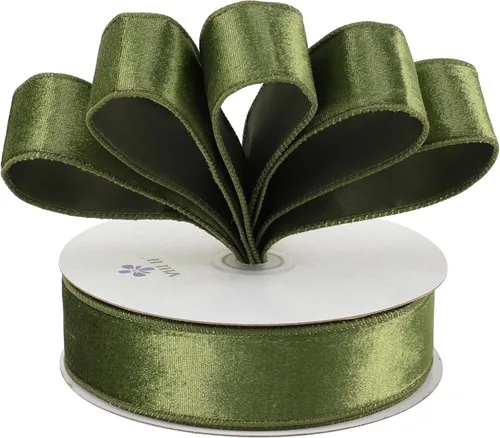 Miniatura 7 de MEEDEE Cinta de terciopelo verde musgo, 1.5 pulgadas, 25 yardas, terciopelo triturado, cinta de Navidad para árbol, coronas, lazos Verde Oliva