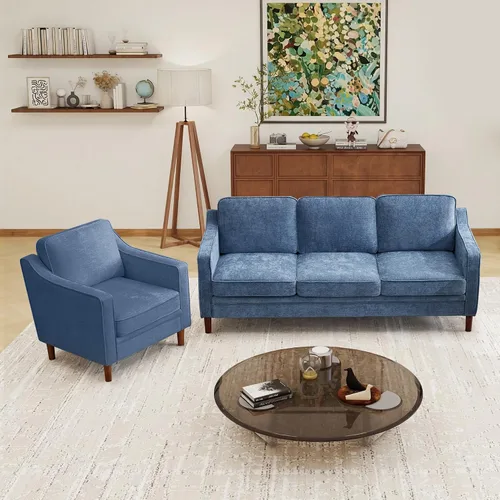 Miniatura 25 de Conjuntos de muebles para sala de estar Kingfun, sofá de 3 plazas y sofá biplaza, juego de sofá de estilo moderno de mediados de siglo, sofá de Piel