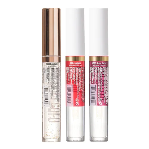 Miniatura 7 de Kiss New York Paquete de 3 aceites para labios, aceite hidratante no pegajoso, brillo labial transparente de aceite 100% natural, hidratante labial