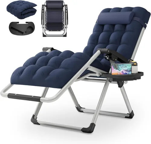 Miniatura 16 de MoNiBloom Silla reforzada de gravedad cero, tumbona plegable para piscina y playa, tumbona de bronceado portátil con cojín, reposacabezas y bandeja