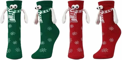 Miniatura 2 de BINPURE Calcetines de mano a mano de Navidad tomados de la mano calcetines pares calcetines de mano magnéticos calcetines de tubo medio calcetines