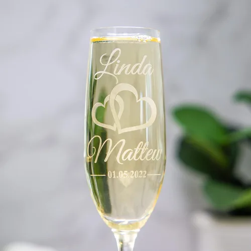 Miniatura 9 de Juego de 2 copas de champán personalizadas – Flautas de champán grabadas Mr and Mrs – Regalo de cristalería con tallo personalizado para boda