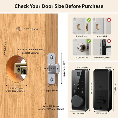 Miniatura 10 de Cerradura de puerta de entrada sin llave, cerradura de puerta de huellas dactilares, cerradura de puerta inteligente con teclado, cerradura de Negro
