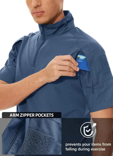 Miniatura 53 de MAGCOMSEN Camisas militares tácticas para hombre con cremallera de 1/4, manga corta, ajustada, camisa de camuflaje