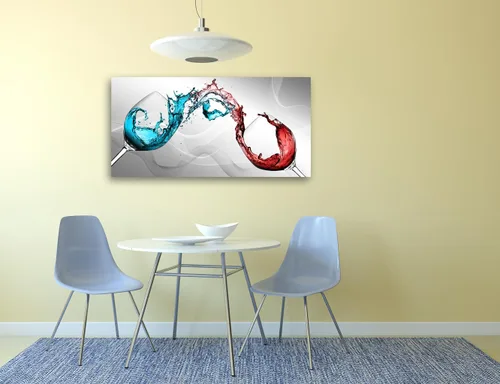 Miniatura 7 de Jiuqinghua Decoración artística de pared grande en lienzo con imagen abstracta de copa de vino tinto, 1 panel, copa de vino azul y tinto, obra