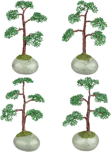 Miniatura 4 de rockcloud Árbol bonsái de alambre de aluminio artesanal con base de cerámica, árbol de dinero de piedra artificial para Feng Shui oficina decoración
