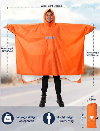 Miniatura 2 de ANYOO Poncho de lluvia con capucha para adultos, impermeable, ligero, para hombres y mujeres, chaqueta de lluvia reutilizable para emergencias al