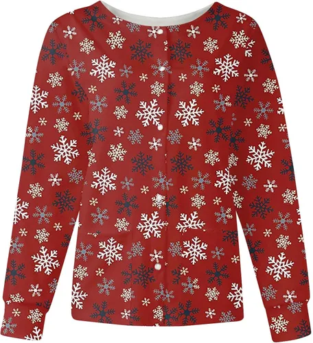 Chamarras de enfermera de Navidad, manga larga, talla grande, divertidas, con estampado de Papá Noel, con bolsillos