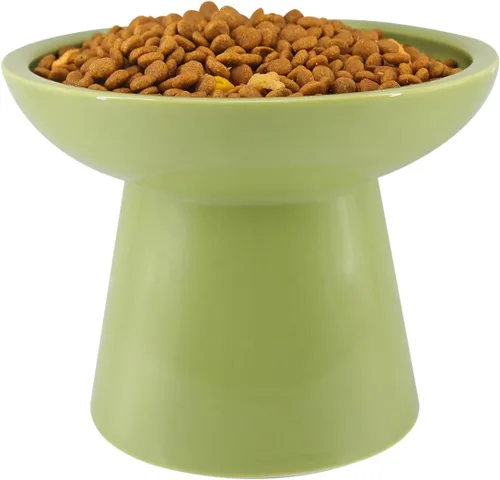 Miniatura 18 de LoeJan Juego de cuencos elevados de comida y agua para gatos, comedero de cerámica extra ancho y elevado, cuenco de alimentación a presión Verde