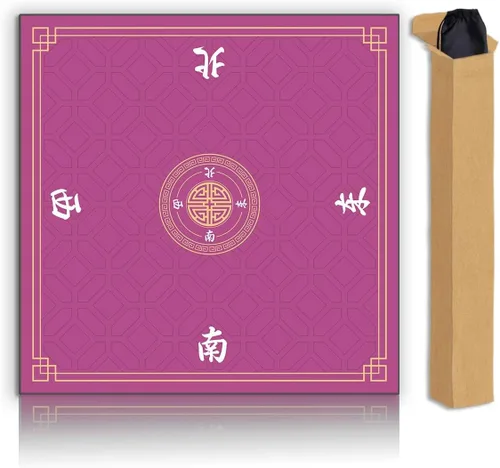 Miniatura 13 de Tapete Mahjong, tapete de juego antideslizante que reduce el ruido, tapete de mesa Mahjong de 31.5 pulgadas, tapete Mahjong con bolsa de tela y Rojo
