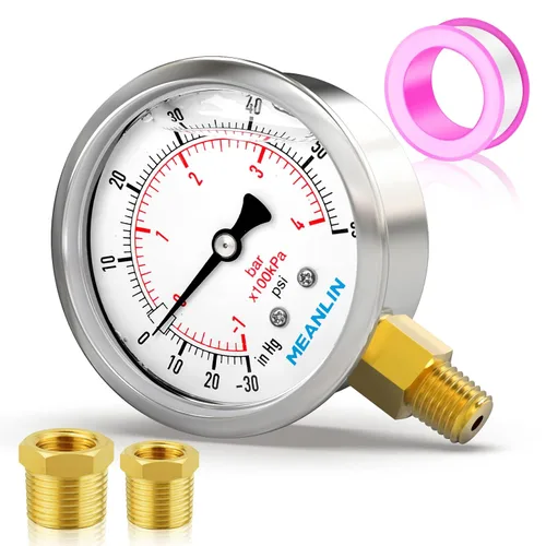 Miniatura 72 de MEANLIN MEASURE - Manómetro de acero inoxidable, relleno de líquido, esfera con cara de 2.5 pulgadas, NPT de 1/4 de pulgada, agua, aceite y gas