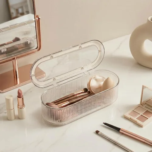 Miniatura 7 de Organizador de brochas de maquillaje, organizador de esponjas de maquillaje de acrílico transparente, estuche de almacenamiento de cosméticos