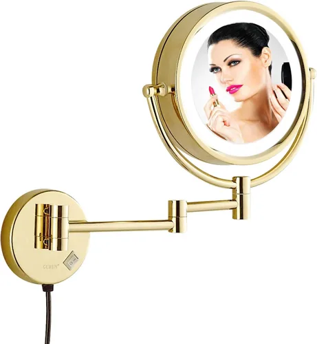 Miniatura 11 de Espejo de maquillaje montado en la pared, espejos de tocador con iluminación LED, rotación de 360 grados, doble cara para baño o dormitorio