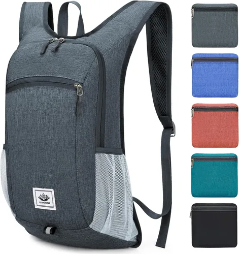 Esup Mochila de senderismo ligera de 15 litros plegable pequeña mochila de viaje plegable mochila de campamento para mujeres y hombres (gris oscuro)