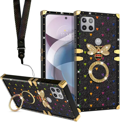 nancheng Funda para Motorola Moto One 5G Ace/One 5G UW Ace Luxury Colorful Love Heart Bee Design Gold Electroplated Phone Cover with 360° Diamond