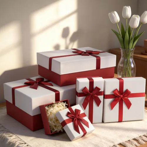 Miniatura 2 de Caja de regalo para regalo, juego de 5 cajas de regalo con tapas, cajas resistentes y elegantes para regalos, cajas de regalo rojas con cinta
