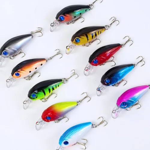 Miniatura 7 de Juego de 10 cebos para pesca de lubina, cebos duros flotantes, pesca de agua superior, para trucha, lubina, perca, salmón, agua dulce y salada, 1.9