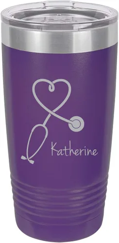 Miniatura 6 de Estetoscopio Enfermera - Vaso aislado con texto personalizado, taza de café de viaje de 20 onzas, personalizable (azul claro)