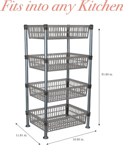 Miniatura 4 de Kitchen Details Estante grande de 4 niveles para cesta Redondo Almacenamiento y organizador Cocina Baño Lavandería Oficina Bueno