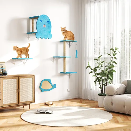 Miniatura 13 de COZIWOW Muebles para gatos montados en la pared, estantes y perchas de pared para gatos, estantes flotantes para gatos para pared, juego de 5 (beige)