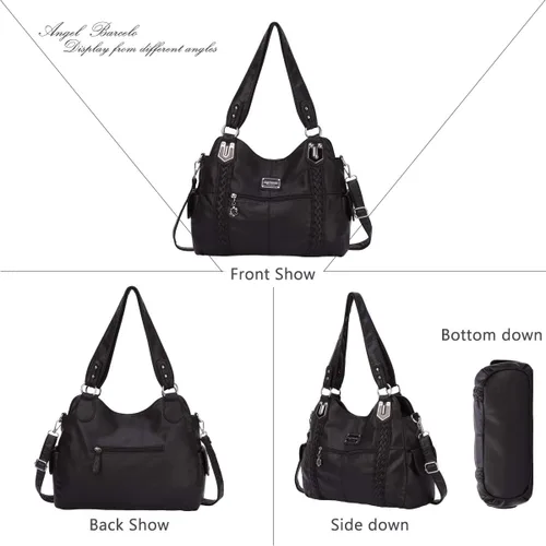 Miniatura 57 de Angel Barcelo - Bolsa de hombro amplia para mujer, diseño Hobo, cuero lavado
