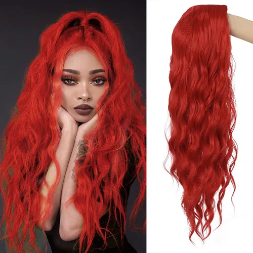Miniatura 9 de Peluca larga y ondulada verde para mujer, parte media, disfraz de cosplay, peluca de repuesto de cabello sintético