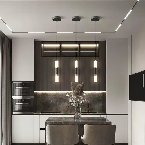 Lámpara moderna para isla de cocina, regulable, luz LED negra, mini lámpara colgante para dormitorio, mesita de noche, color negro y dorado,