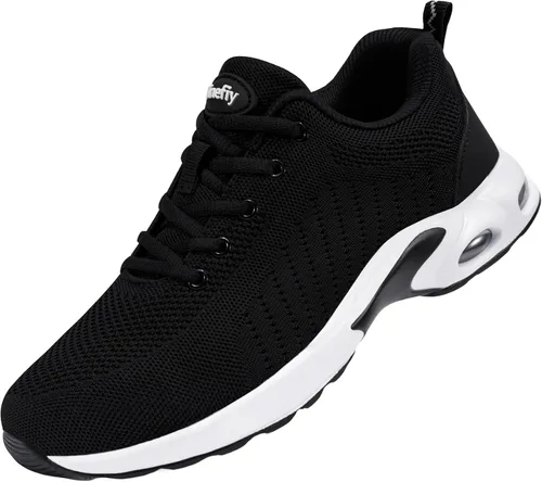 Tinefiy Zapatos de punta de acero para hombres y mujeres, ligeros, con amortiguación de aire, zapatillas de seguridad antideslizantes para el