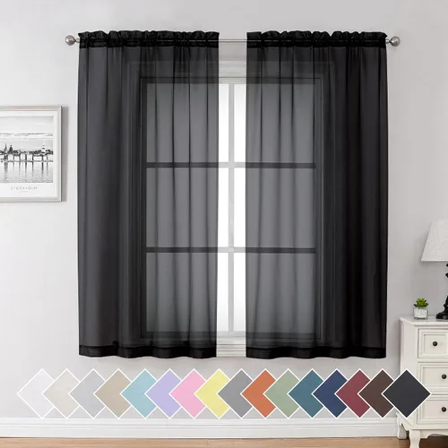 Miniatura 77 de Aiyufeng 2 paneles de cenefa transparente negra de 14 pulgadas de largo, cortinas cortas negras transparentes para dormitorio, cortinas de cocina