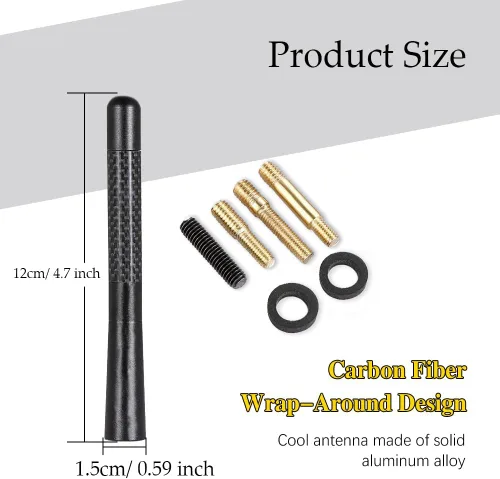 Miniatura 2 de Jsorum - Antena automotriz corta de fibra de carbono de 4.7 pulgadas, antena de radio de fibra de carbono corta, antena de fibra de carbono