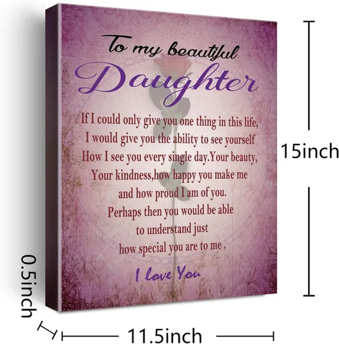 Miniatura 2 de Wailozco Lienzo colgante con texto en inglés "To My Beautiful Daughter", arte de pared enmarcado para decoración de pared de habitación de hija