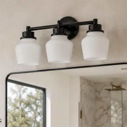 Miniatura 8 de Lámpara de tocador dorada Emak con pantalla de vidrio lechoso, accesorios modernos de iluminación de baño sobre espejo, 3 luces de tocador de baño
