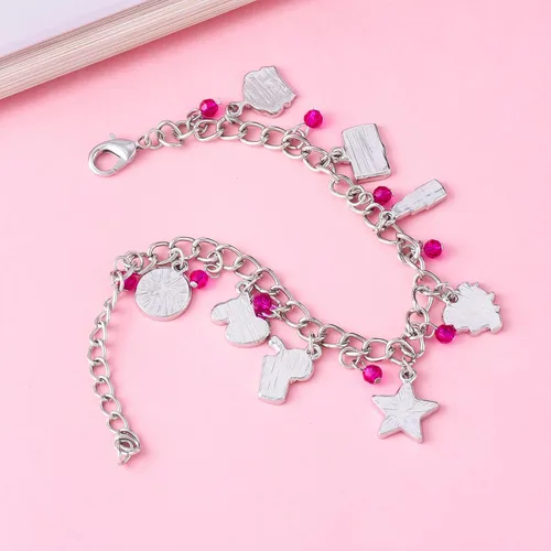 Miniatura 7 de Pulsera de película rosa para niña, accesorios de pulsera con dijes rosados para mujeres y niñas, joyería para regalo de disfraz, Metal, cristal