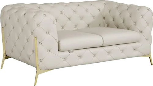 Miniatura 3 de Blackjack Furniture Modena - Moderno juego de sofá de 3 piezas de cuero italiano de grano superior, elegante diseño copetudo y patas de acero Beige