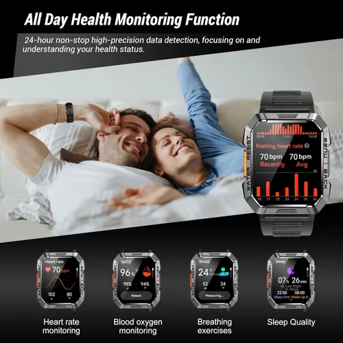 Miniatura 7 de Reloj inteligente militar para hombre (respuesta/hacer llamadas), reloj inteligente de 2.01 pulgadas para Android y iPhone, rastreador de actividad