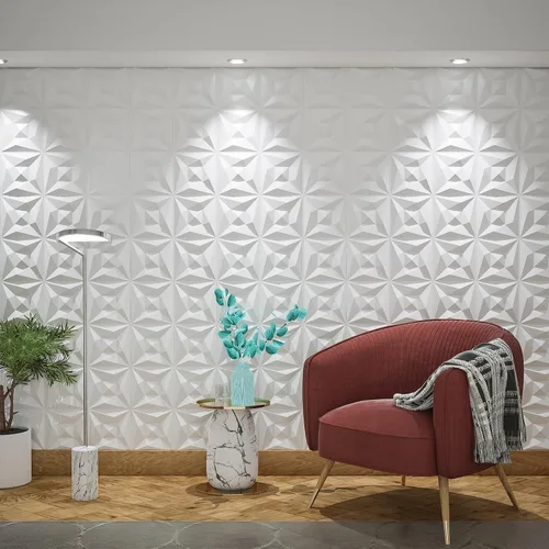 Miniatura 2 de Paneles de pared 3D de PVC blanco, paquete de 33 unidades de 11.8 x 11.8 pulgadas, diseño geométrico para actualización de decoración moderna