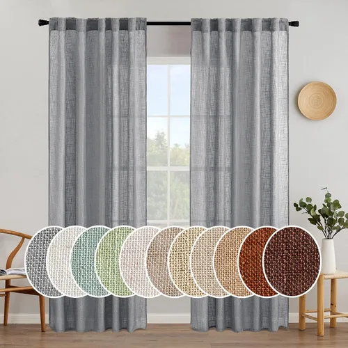Miniatura 93 de MIULEE Cortinas de lino blanco de 108 pulgadas de largo para dormitorio, sala de estar, cortinas de ventana con textura de lino suave y grueso, Lino