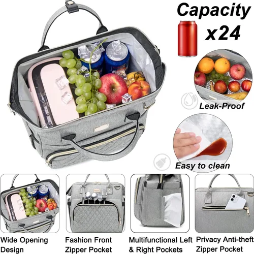 Miniatura 5 de Artelaris Bolsa de almuerzo aislada para mujeres y hombres, lonchera grande reutilizable, bolsas tipo tote refrigeradoras a prueba de fugas