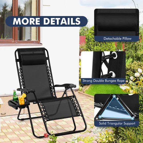 Miniatura 5 de Giantex Zero Gravity - Silla reclinable para patio al aire libre con portavasos y almohada extraíble, respaldo ajustable, silla de salón