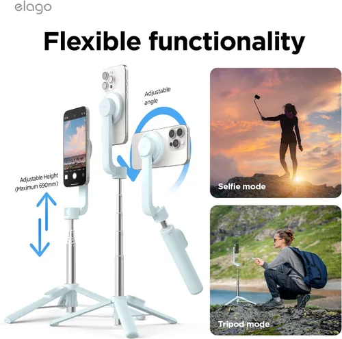 Miniatura 5 de elago Trípode magnético para selfie compatible con MagSafe para iPhone y Galaxy, fuerte magnetismo, portátil, ligero, extensible