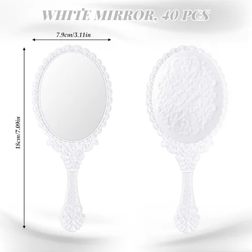 Miniatura 2 de Namalu 40 piezas de espejo de mano vintage pequeño en relieve, portátil, lindo espejo compacto con asa para mujeres, regalos de fiesta de San Negro