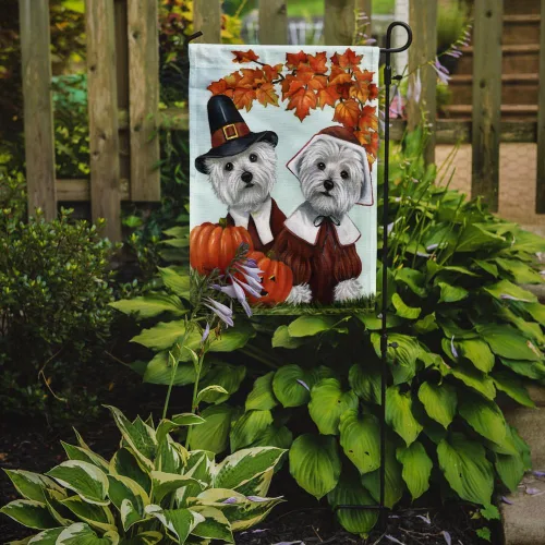 Miniatura 579 de Caroline's Treasures PPP3090GF - Bandera decorativa para jardín de bulldog inglés y otoño, para exteriores, patio, flores, tamaño de jardín