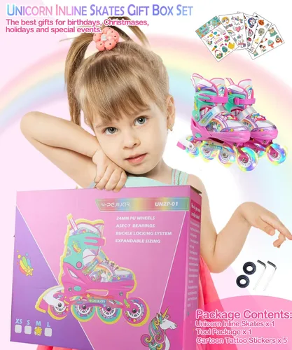 Miniatura 5 de Patines en línea de unicornio arcoíris para niñas, adolescentes y mujeres, patines 4-Pejiijar para niñas de 6 a 8 a 12 años con ruedas luminosas