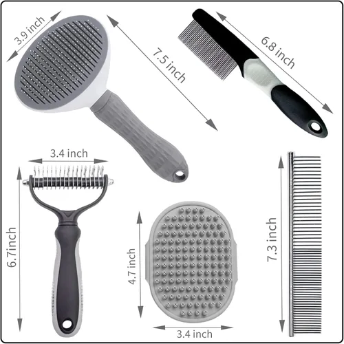 Miniatura 6 de Juego de 5 piezas de aseo para perro, cachorro, cepillo para deshedding y slicker para mascotas de pelo corto, peine para pulgas y peine de aseo