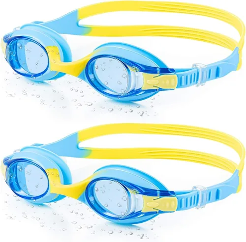 Generic Portzon - Gafas de natación unisex para niños, antiniebla, sin fugas, visión clara, gafas de natación para piscina, azul/amarillo, paquete
